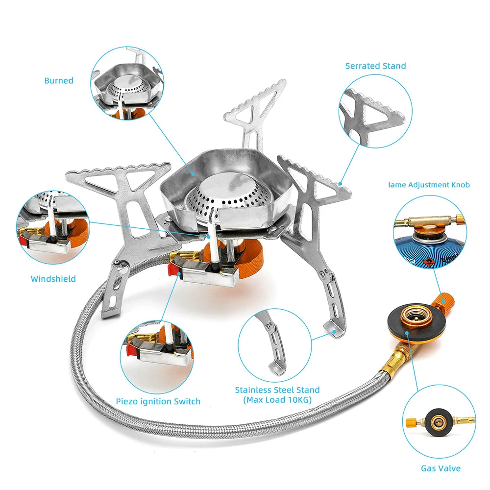 Camping Wind Proof Gas Stove Outdoor Burner Strong Fire Heater Cooker Portable Furnace Supplies Equipment Picnic