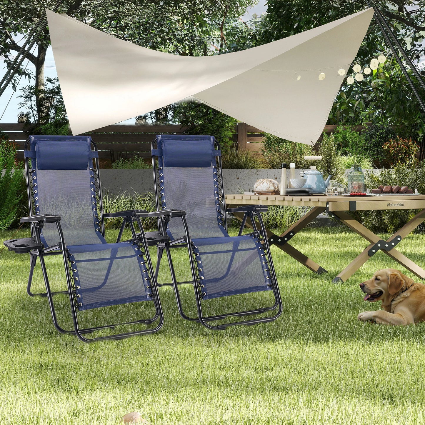 JHK Portable Zero Gravity Recliner Chairs Set of 2 Outdoor Lounge Chair with Cup Holder Trays Adjustable Pillow