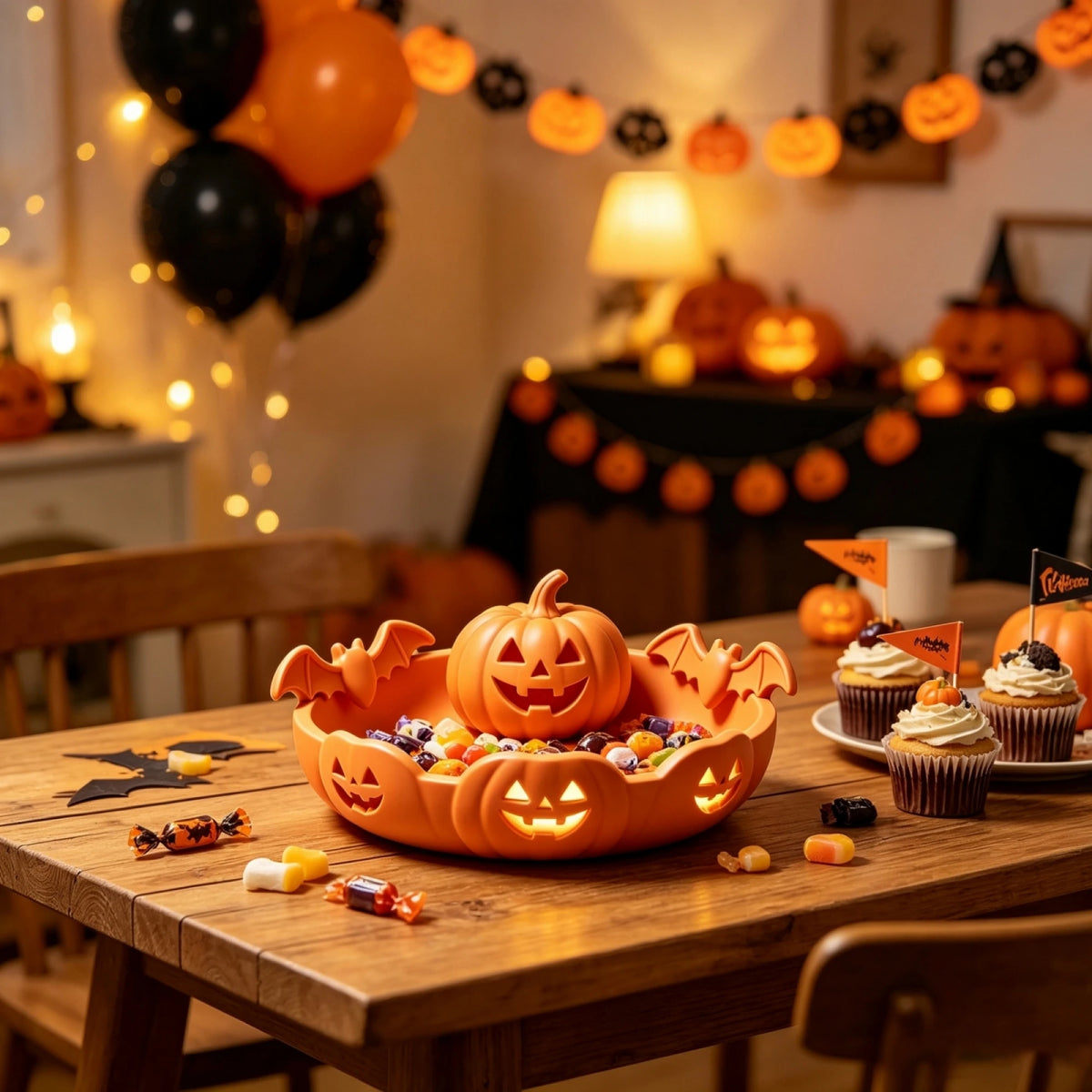 Reusable Candy Pumpkin Snack Tray for parties and Halloween decoration.