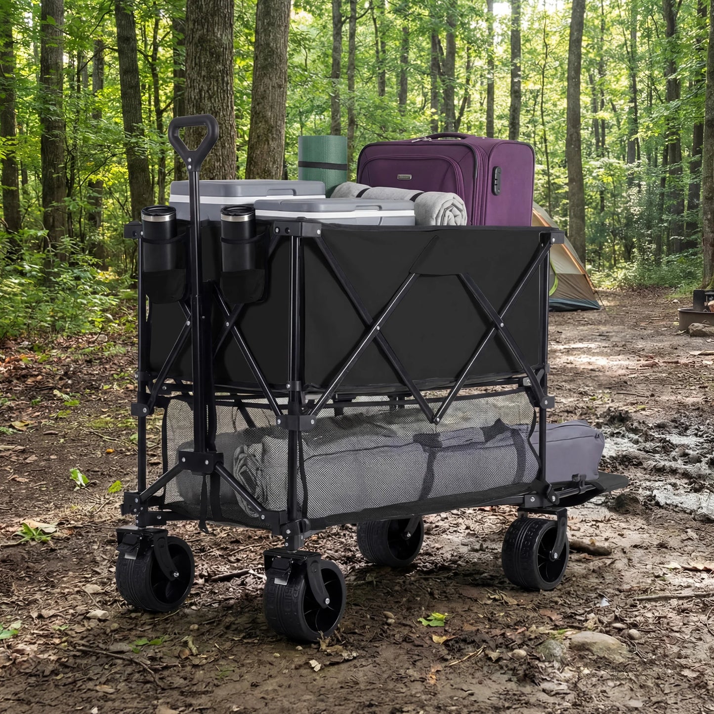 JHK Outdoor Double Decker Wagons Cart 440 lbs. Capacity Collapsible  and Foldable.