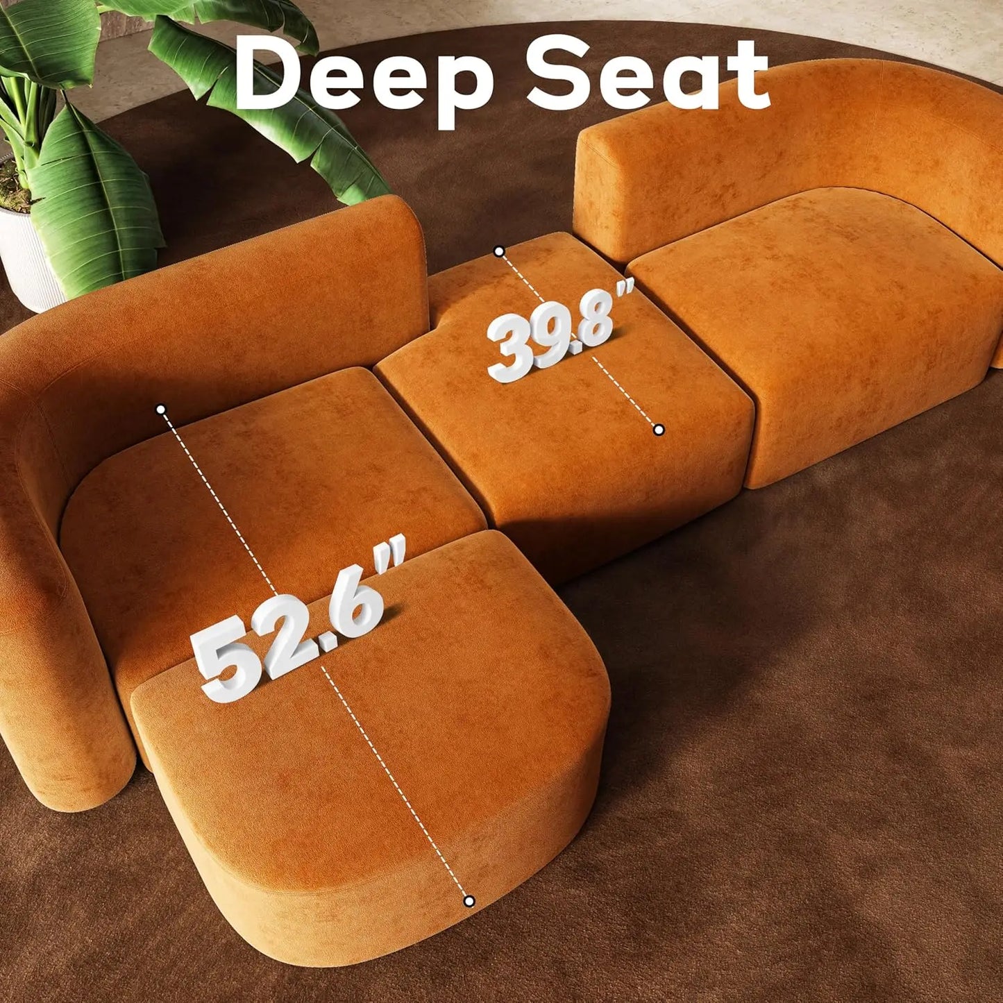 Velvet Modular Sectional Sofa With Ottoman Modern Curved Back