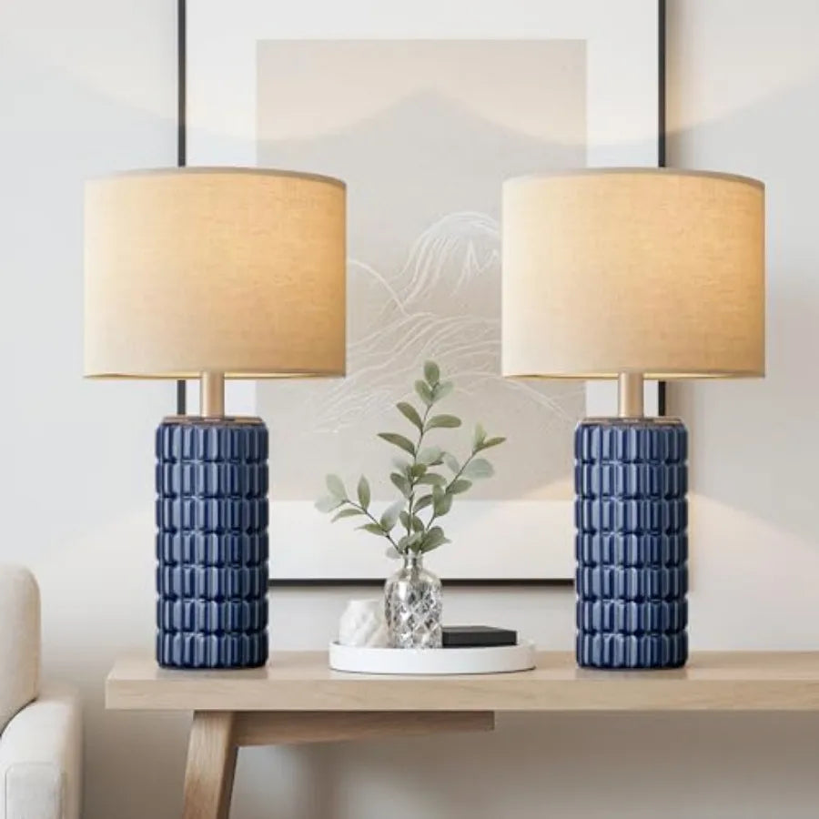23" Modern Ceramic Table Lamps - Table Lamps for Living Room, Farmhouse Bedside Night Stands Lamp for Bedroom, White Boho Night