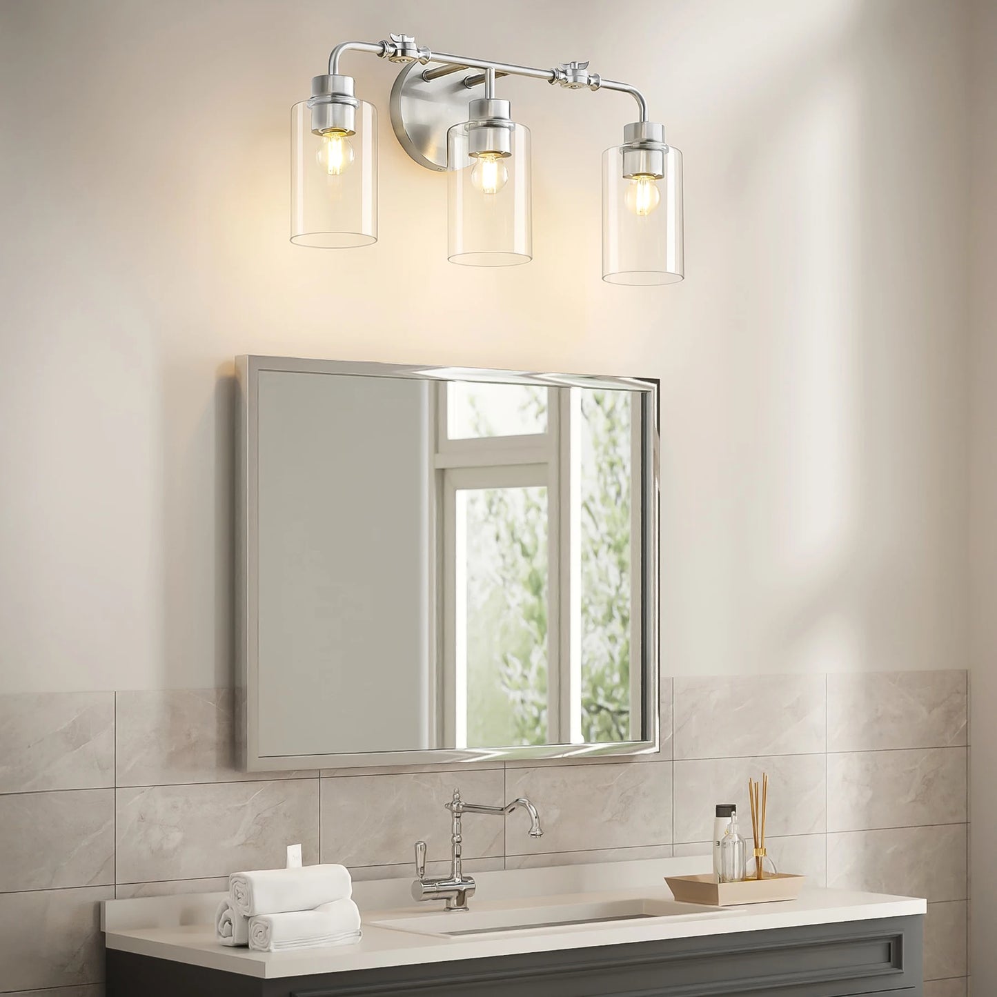 Tribesigns 3 Light Bathroom Vanity Light With Clear Glass Shades