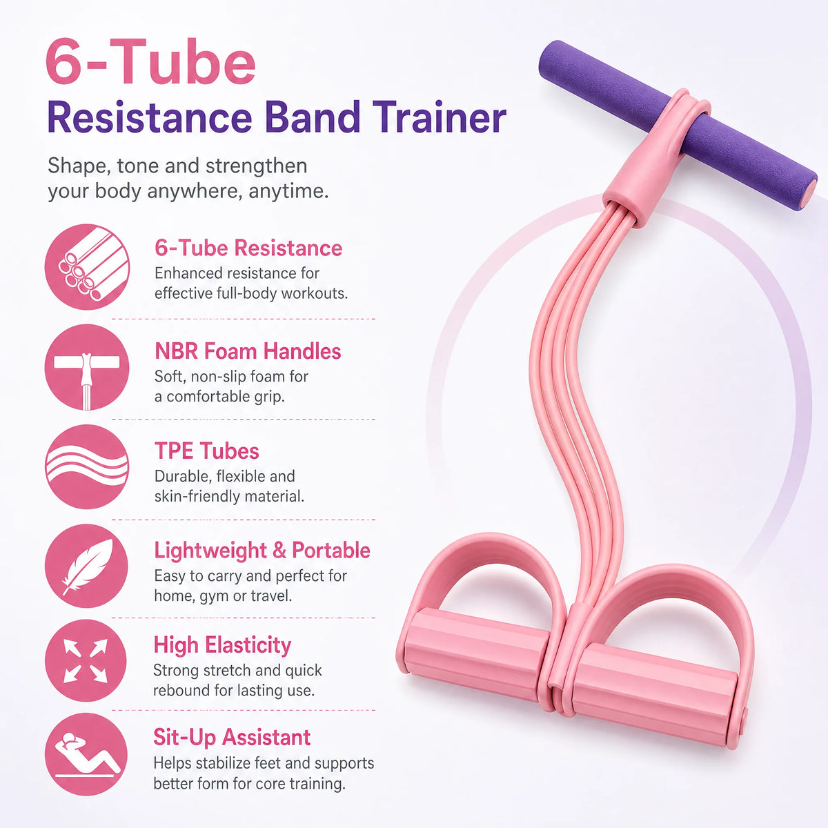 Professional 6 Tube Resistance Band Pedal Exerciser Set