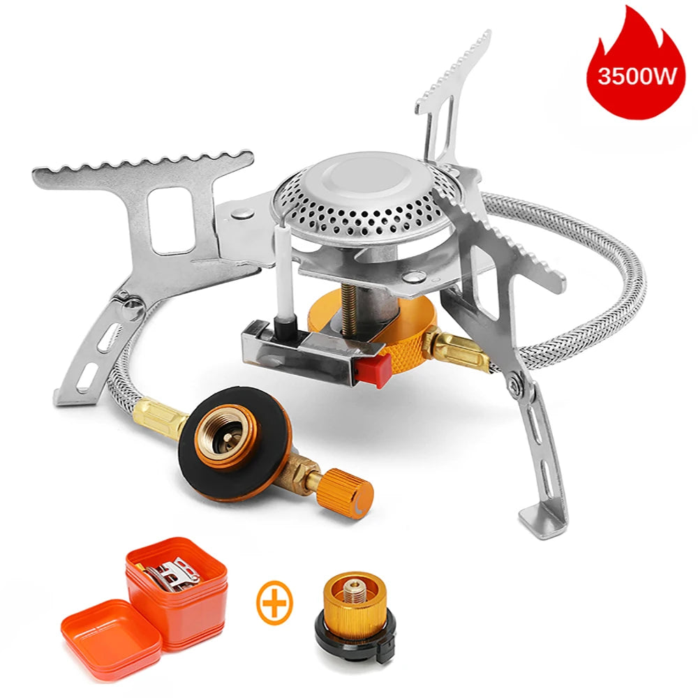 Camping Wind Proof Gas Stove Outdoor Burner Strong Fire Heater Cooker Portable Furnace Supplies Equipment Picnic