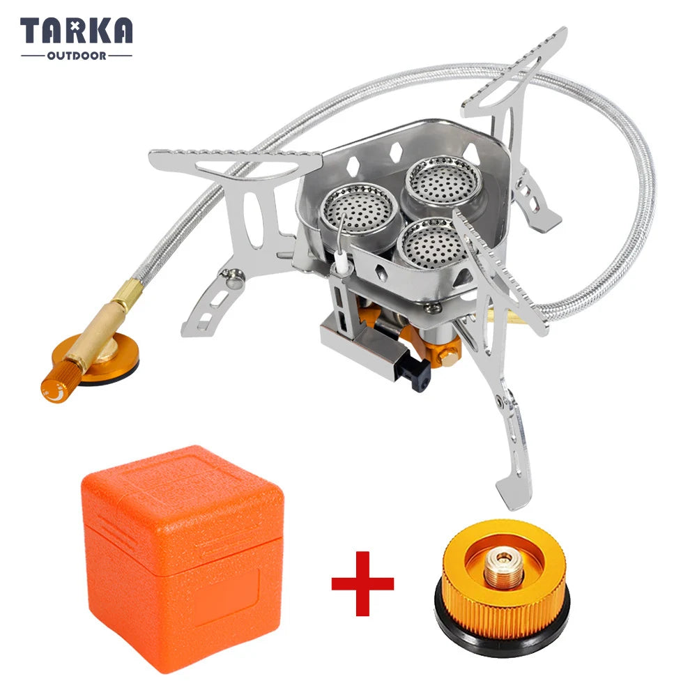 TARKA 3 Head Gas Stove, Camping Burners Folding Backpacking Furnace 5800W Outdoor Hiking Picnic BBQ Cooking Equipment