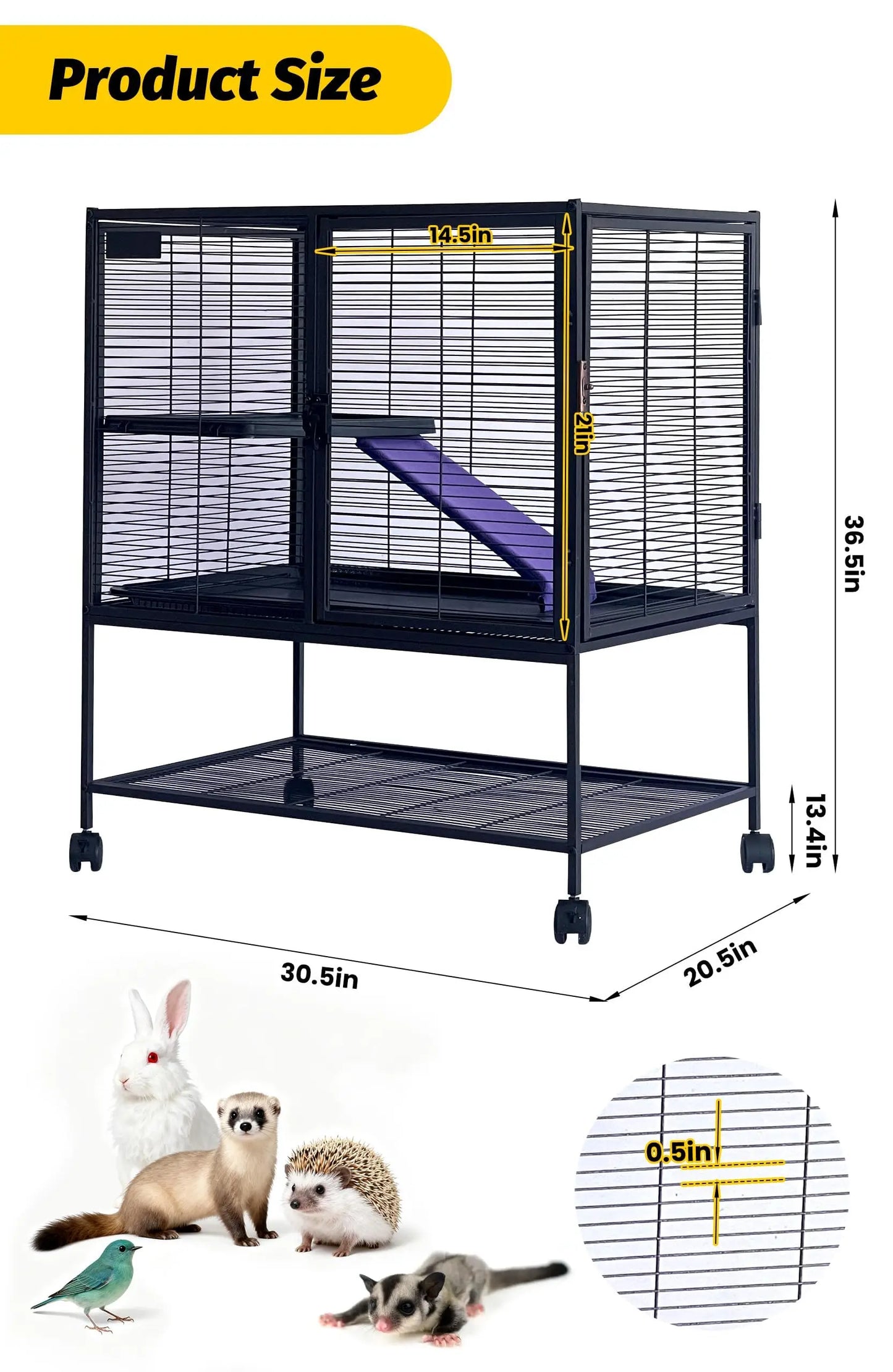 Multi-Level Metal Small Animal Cage Large Ferret Cage with Ramp Removable Tray & Storage Stand For Rabbit Guinea Pig Hedgehog
