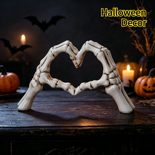 Gothic Skeleton Heart Hands Sculpture – Unique "Until Death" Bone Heart Love Sign, Desktop Ornament for Halloween Home Decor, Gothic Wedding Gift, Shelf & Mantel Display