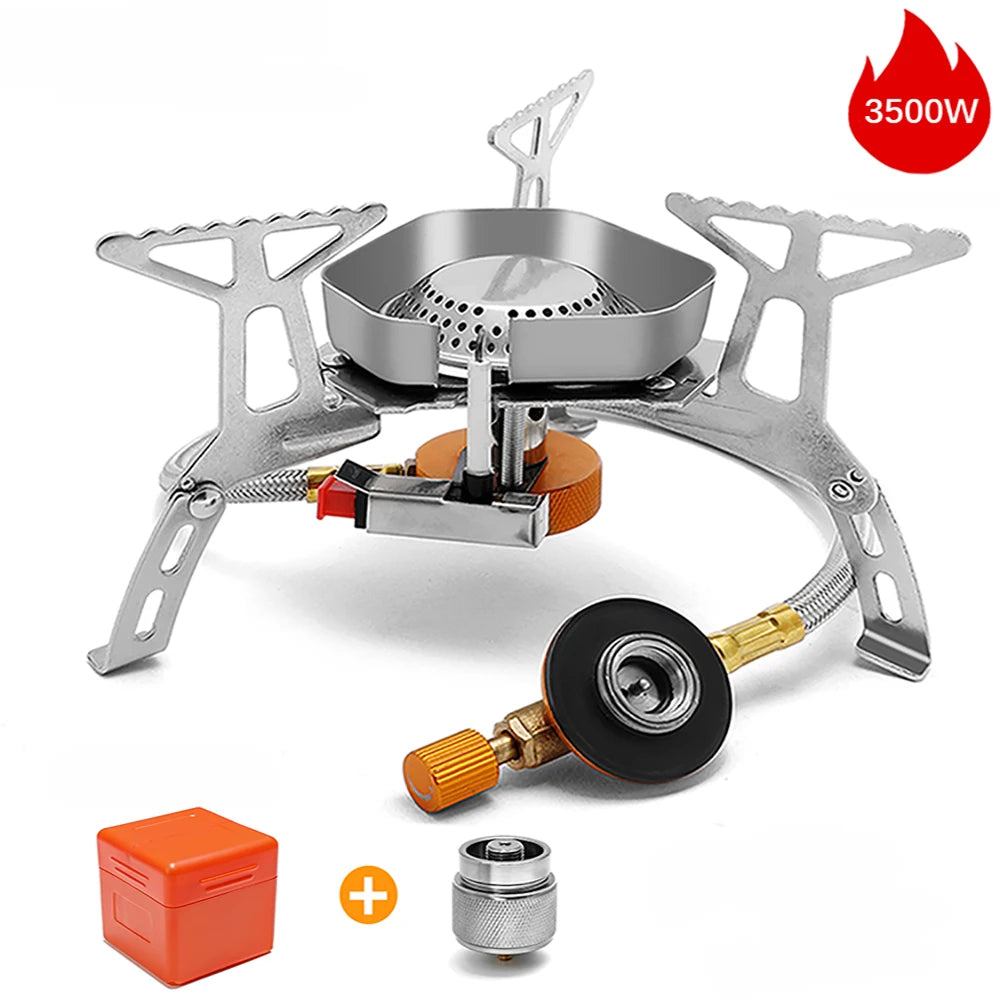 Camping Wind Proof Gas Stove Outdoor Burner Strong Fire Heater Cooker Portable Furnace Supplies Equipment Picnic