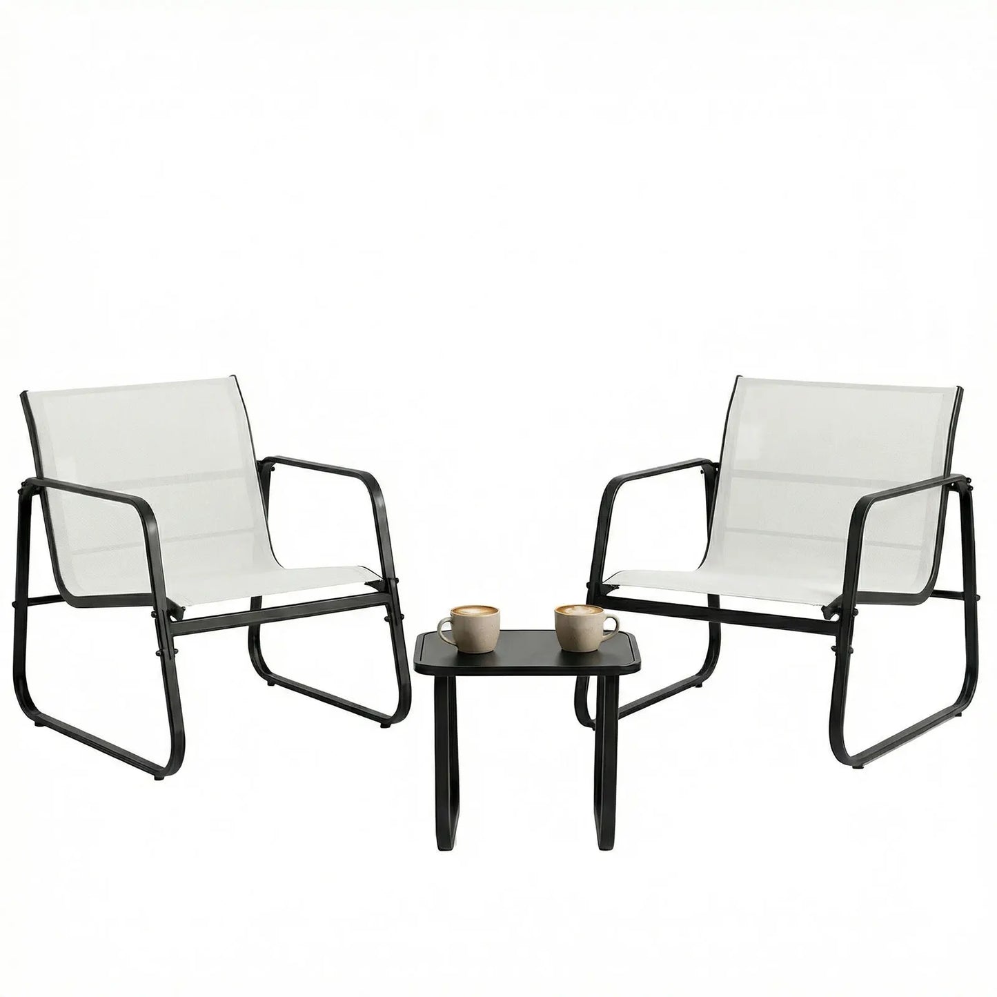 JHK Patio Furniture 3 Pieces Set with Table Outdoor Metal Frame Lumbar Support Mesh Backrest Sectional Balcony Sets for Garden
