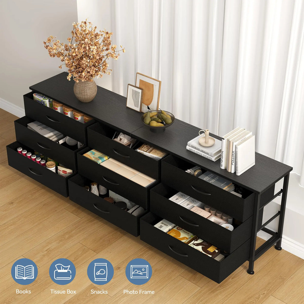 JHK Modern Nine Drawer Entertainment Center For Living Rooms