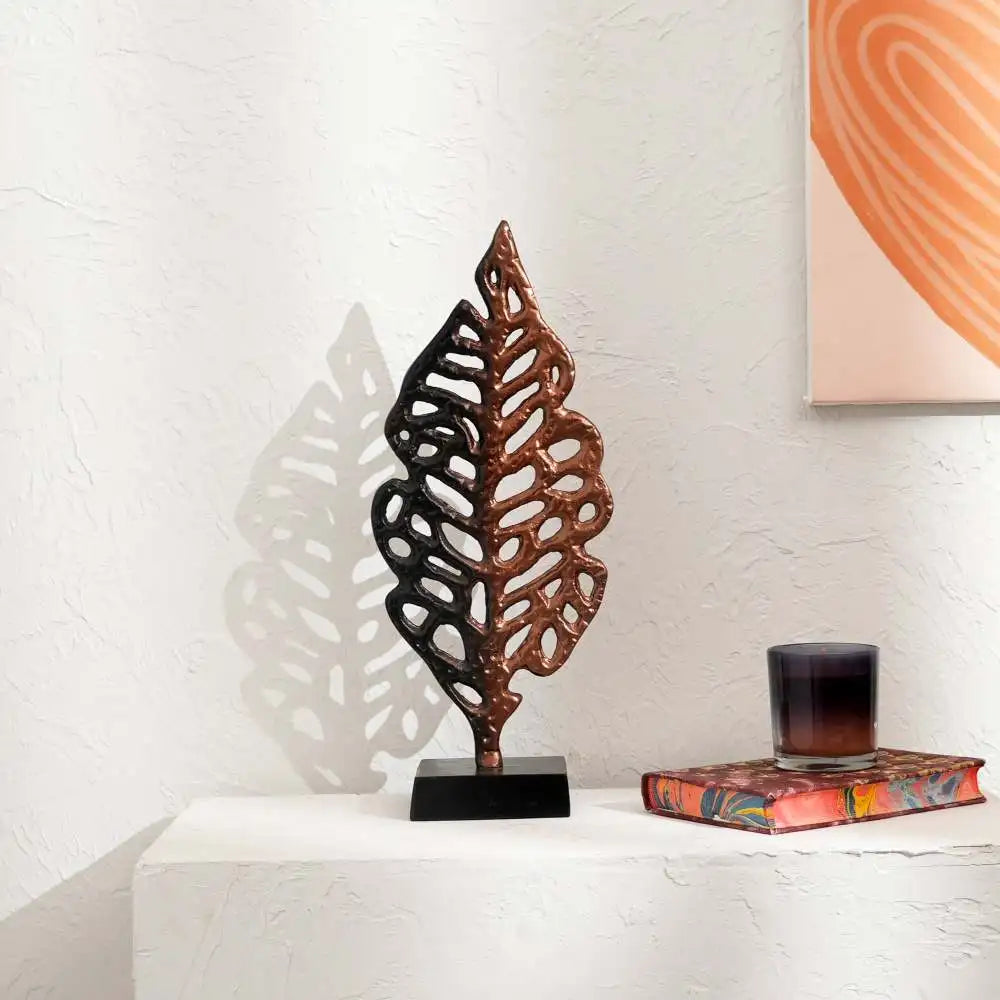 Ornate Gold Aluminum Leaf Table Sculpture on Black Base –17.5" Elegant Décor Accent  home decor