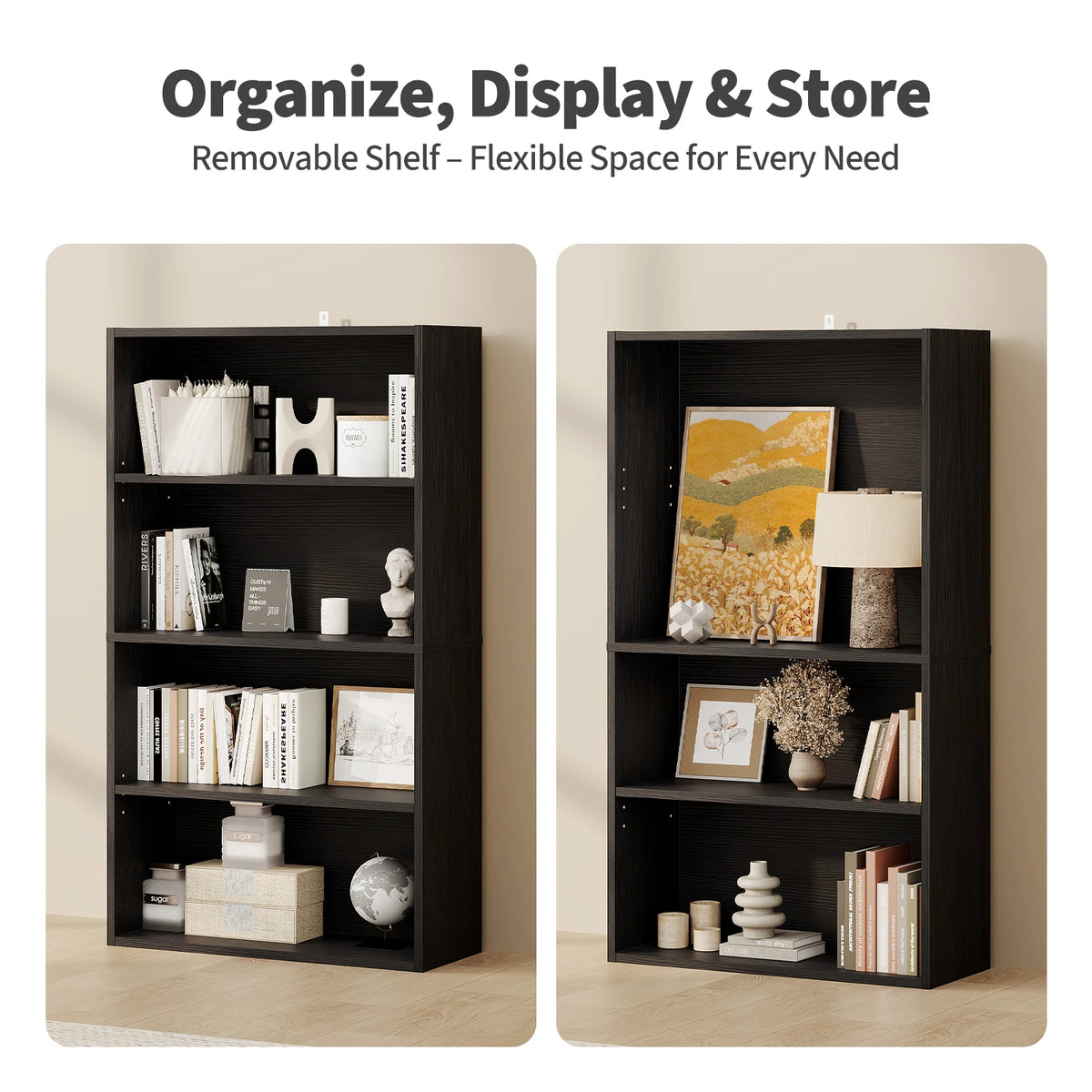 Jhk Four Tier Wooden Open Bookcase For Home Office