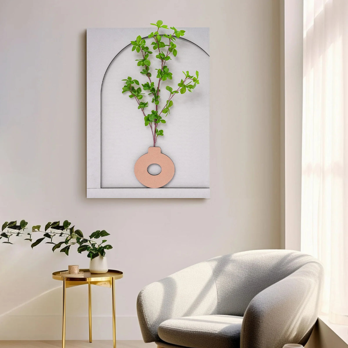 Handcrafted Sandstone Wall Art With Dimmable Led Simulated Plant