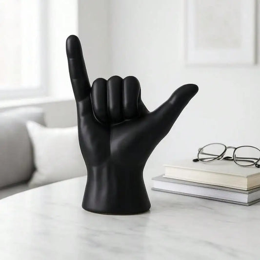 DHand Sculpture For Home Decor Or Bathroom Decor Modern Hang Loose Statue For Bookshees Office Accents And Room Design Living Room Decor Or Coffee Table Ornament 7" Black