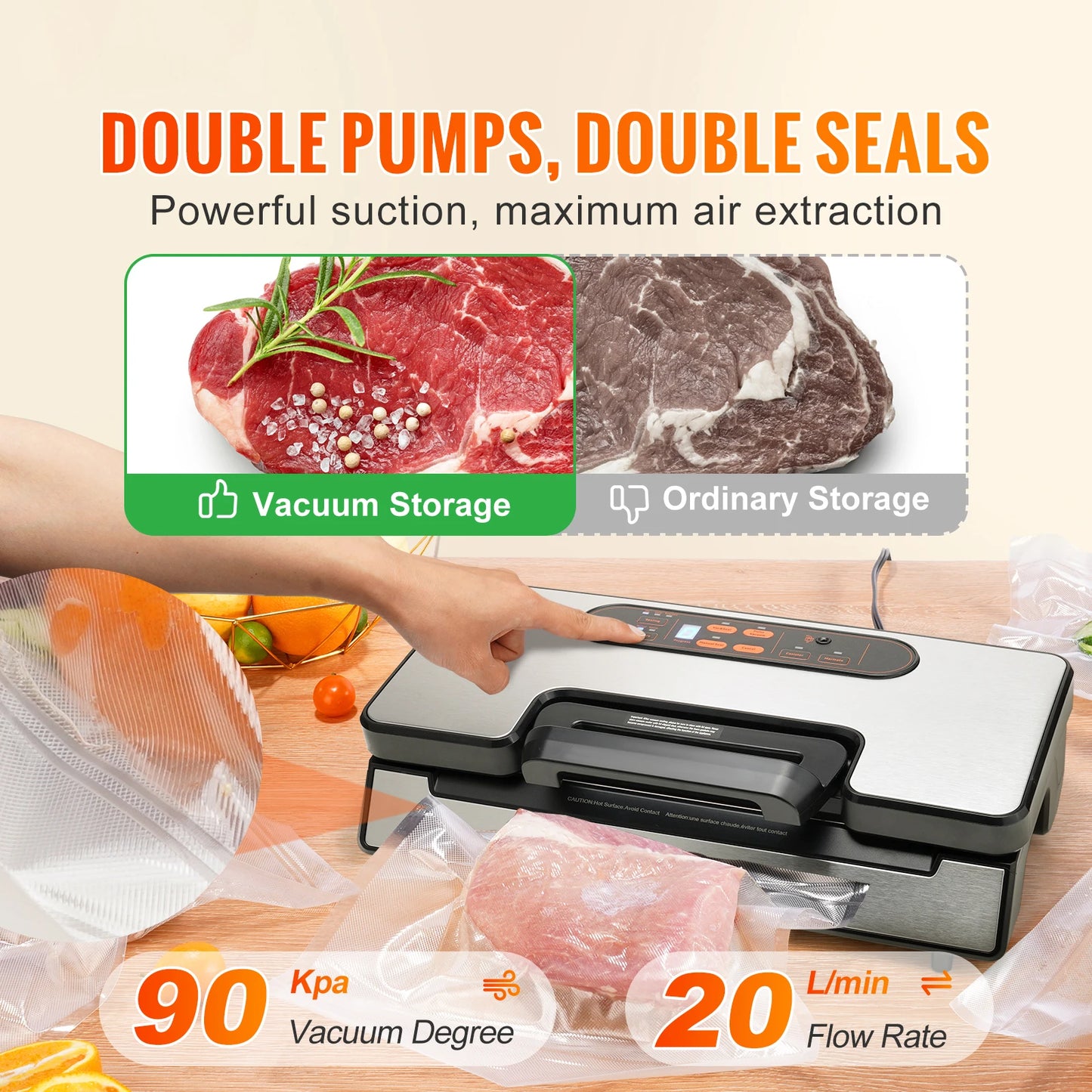 Vacuum Sealer Food Packaging Machine with Free 10pcs Vacuum bags for Household Kitchen Vacuum Food Sealing
