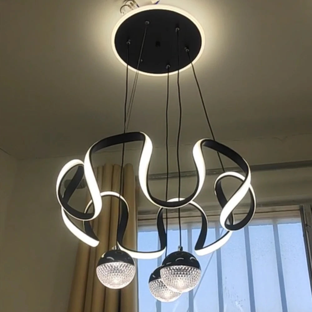 LED Pendant Light With Wavy Ring Dimmable Three Color Temperatures