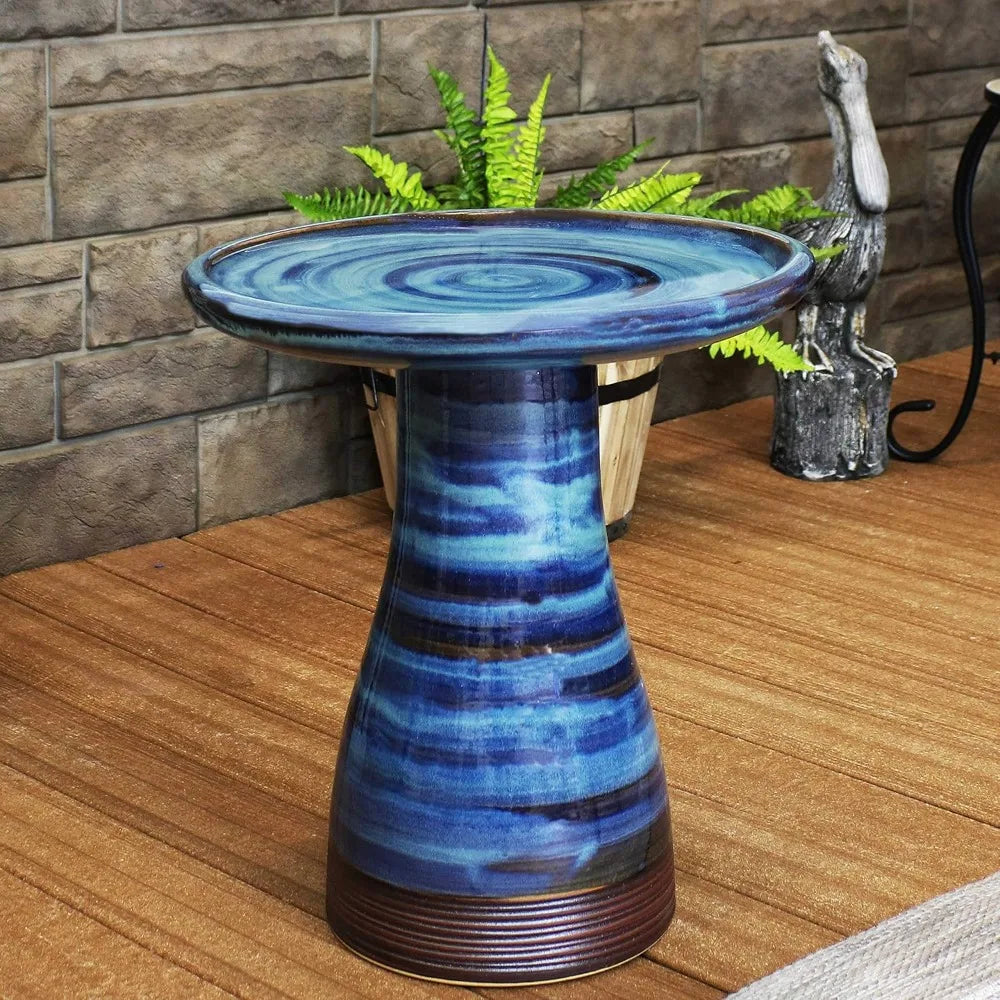 Ceramic Bird Bath Outdoor Hand-Painted Bowl UV Frost-Resistant Finish