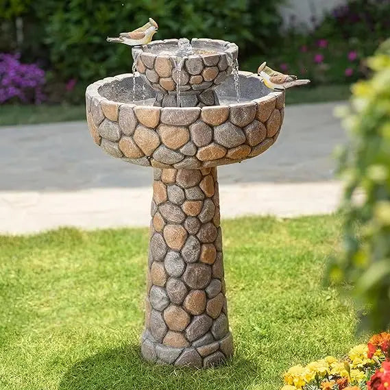 Stone Like 2 Tier Outdoor Water Fountain With Birds