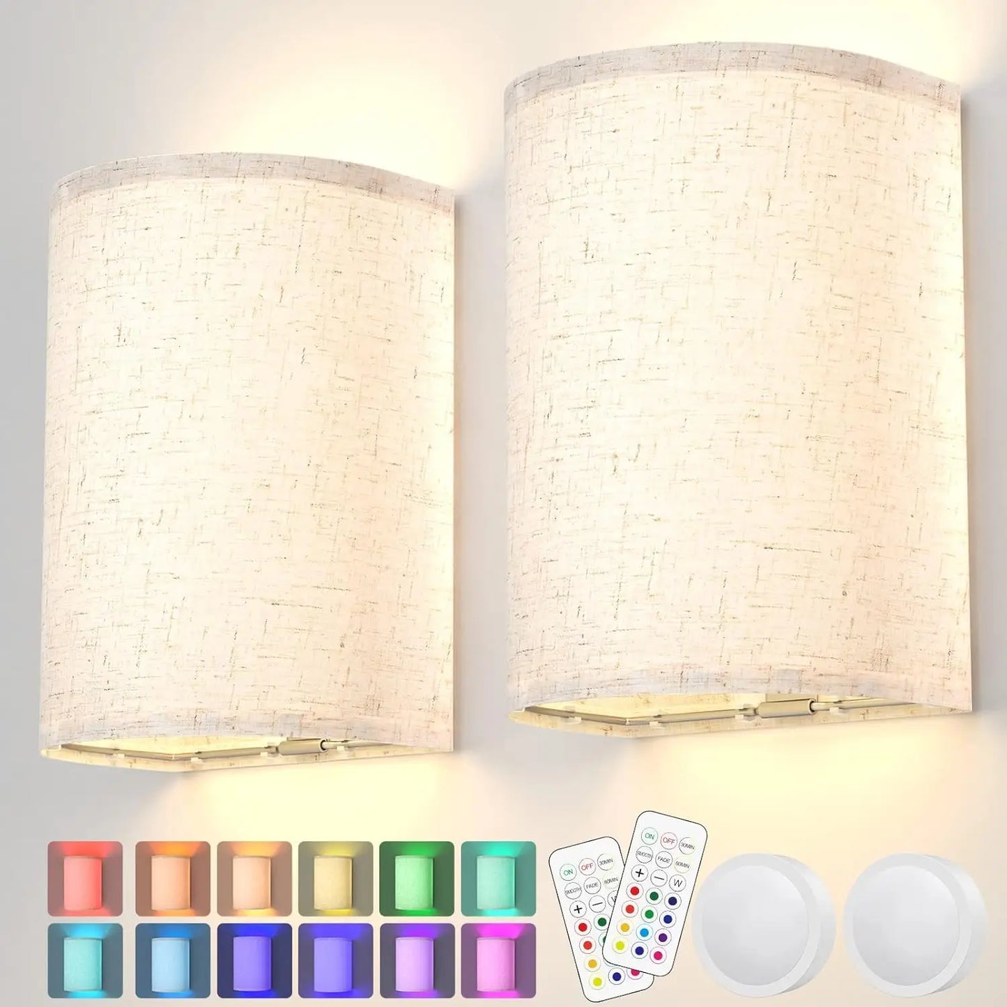 Versatile Fabric Wall Sconces Set of 2: Choose from Rechargeable, Battery, CCT & RGB Options for Perfect Ambiance in Any Room!