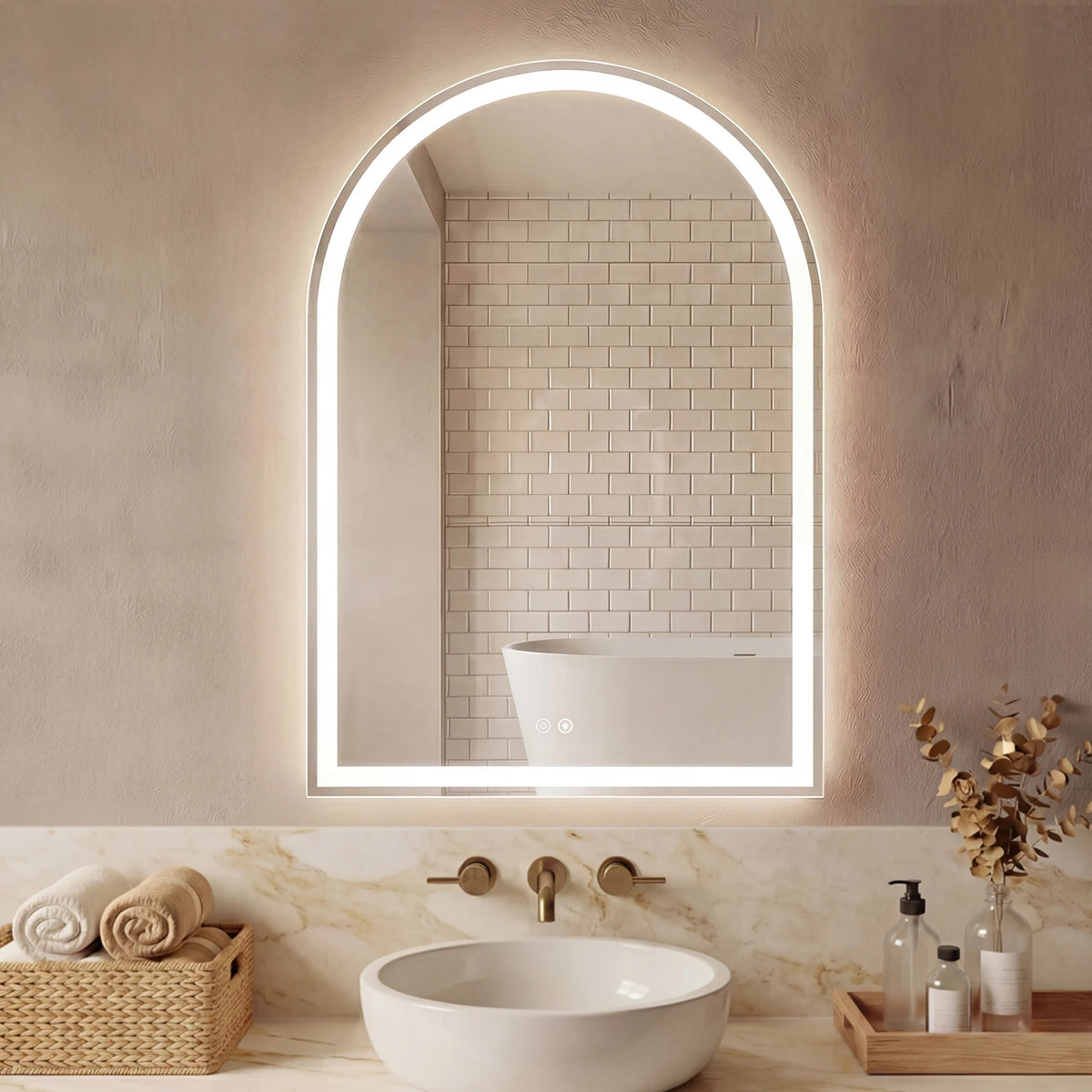 JHK LED Backlit Bathroom Vanity Mirror With Tempered Glass