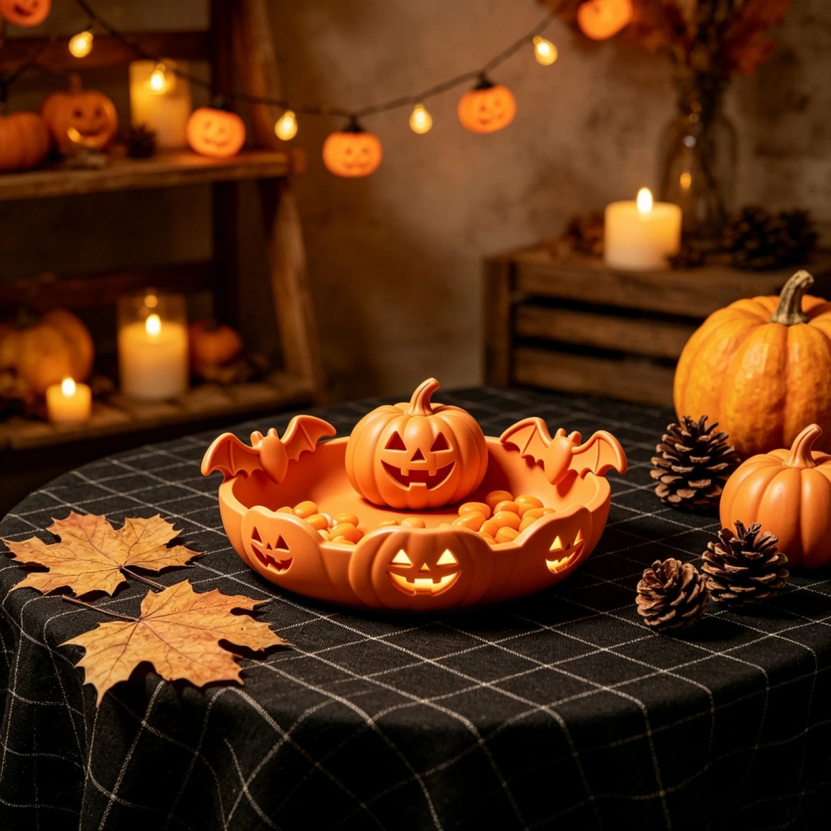 Reusable Candy Pumpkin Snack Tray for parties and Halloween decoration.