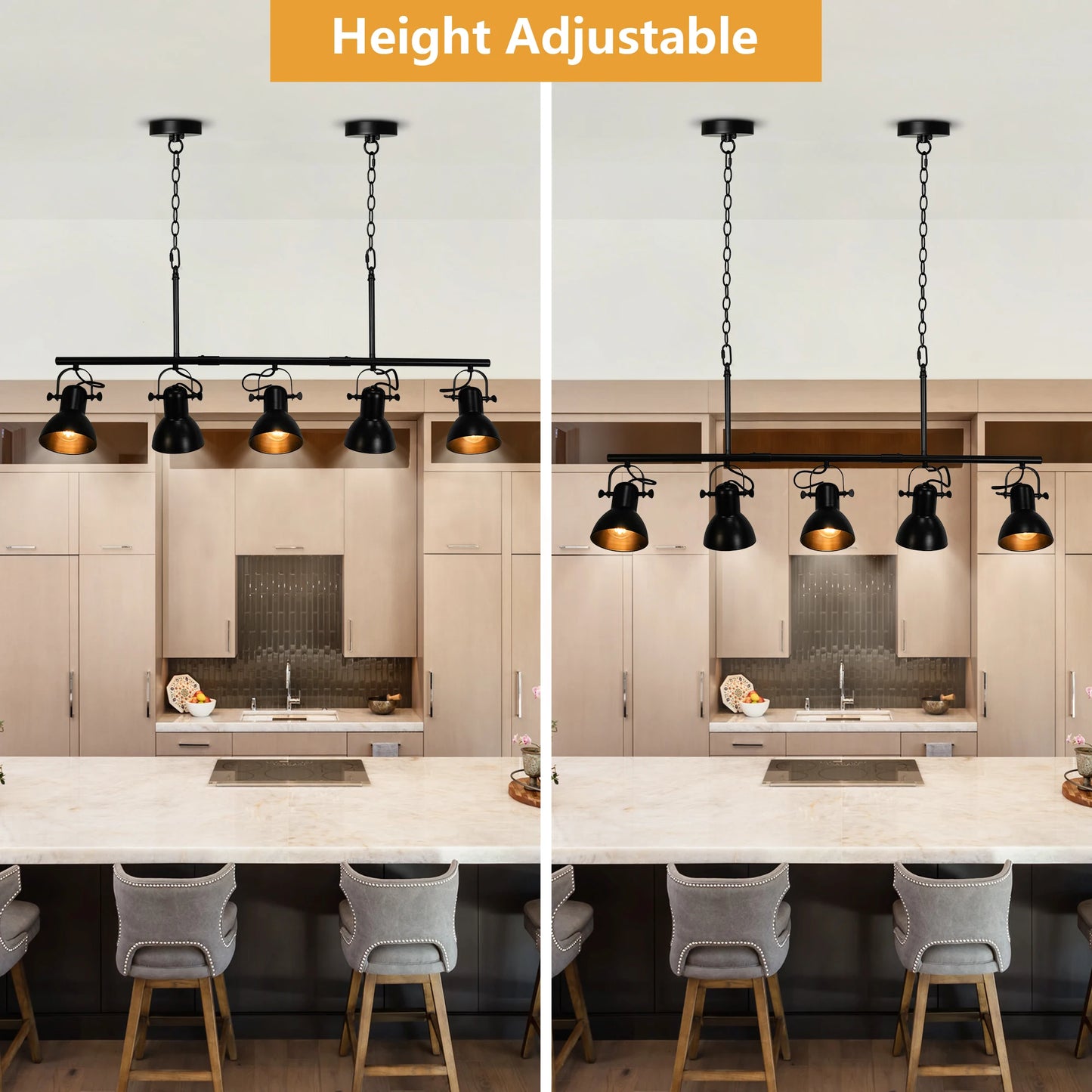 Five Light Kitchen Island Chandelier Linear Pendant Light Adjustable Angles
