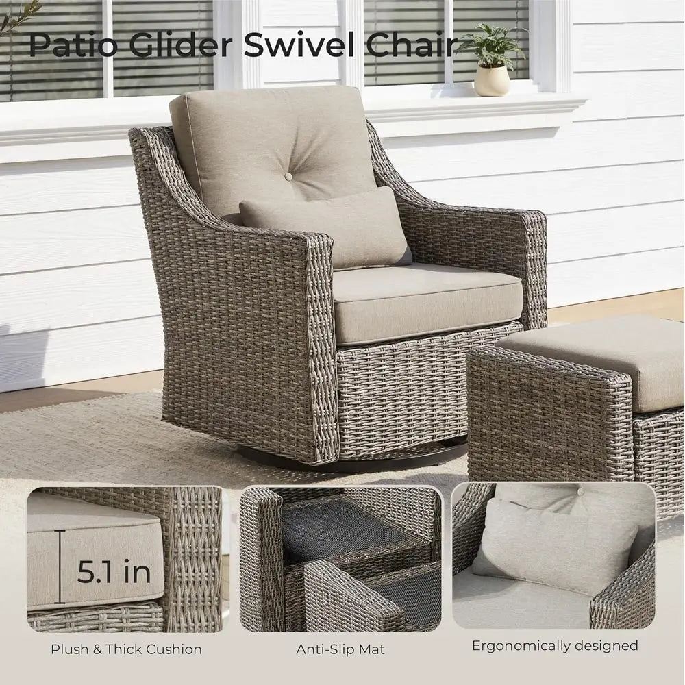 360° Swivel Wicker Rocking Chair with Cushions for Outdoor, Patio, Garden, and Poolside