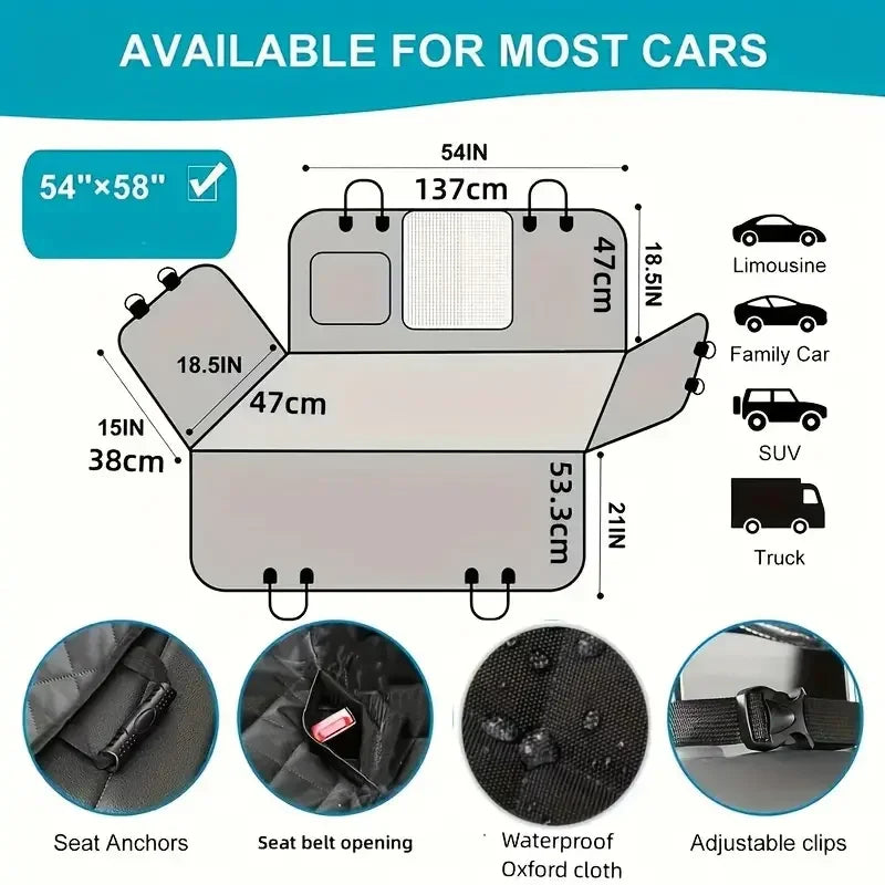Dog Car Seat Cover for Pets 100% Waterproof Seat Cover Hammock Scratch Proof Nonslip Durable Soft Back Seat Cover for Cars and Trucks