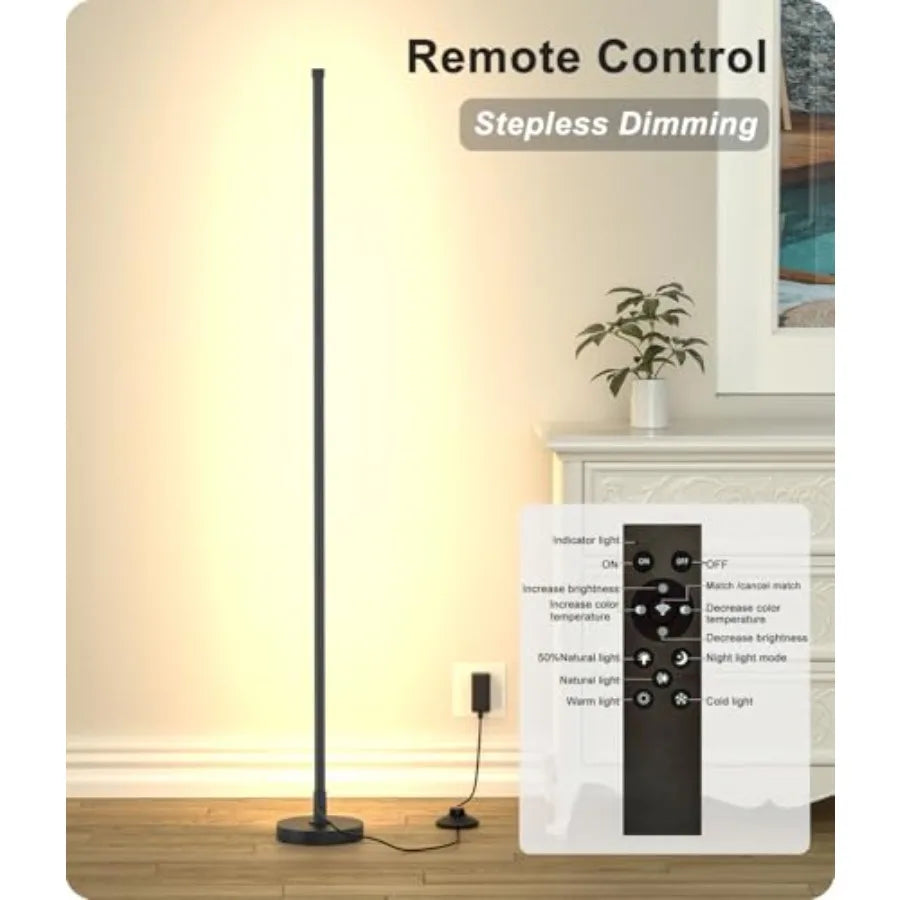Corner Lamp, Minimalist LED Lamp with Remote Control, Dimmable Corner Light, Corner Floor Lamp Perfect for Living Room, Bedroom