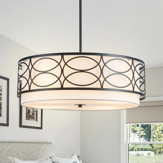 3-Light Drum Chandelier Iron Semi-Flush Mount Ceiling Fixture Dining Room