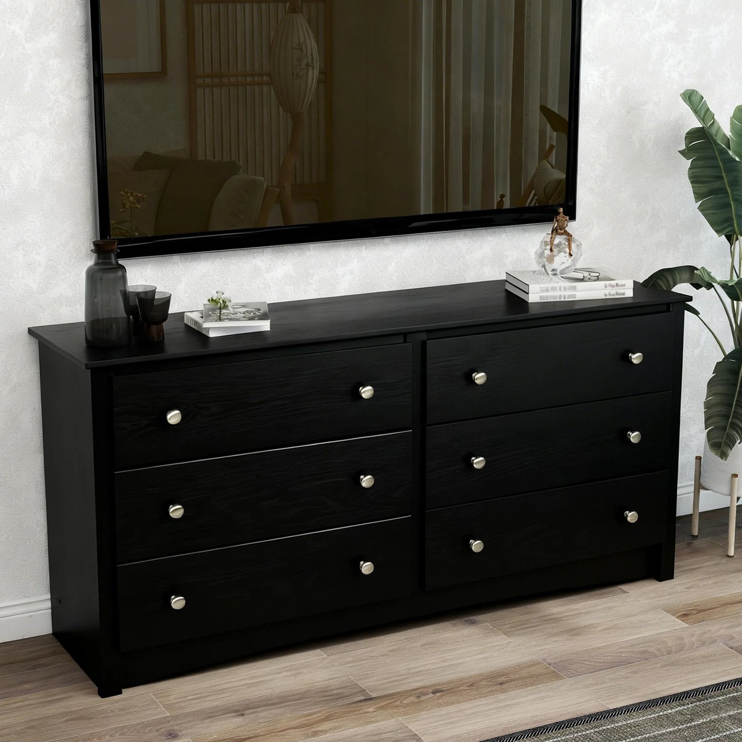 Wood 6 Dresser Drawers Cabinet for Living Room Stable Structure Storage Wide Chest of Drawers Furniture For Bedroom