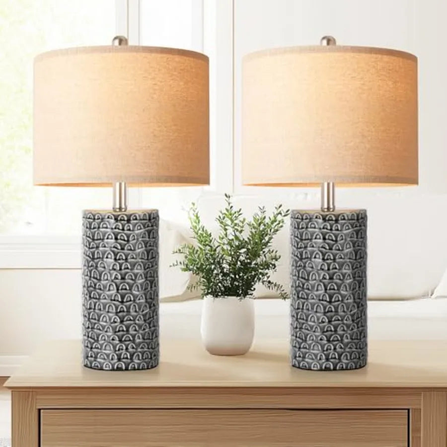 23" Modern Ceramic Table Lamp Set of 2, Table Lamps for Living Room, Rustic Farmhouse Bedside Lamps Nightstand lamp for Bedroom