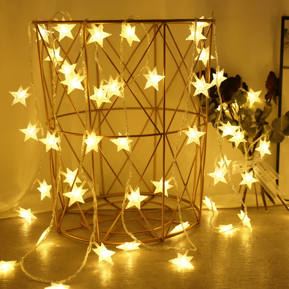 LED Star Fairy Lights Outdoor Chain Lights Garland Bulb String Lights Party Home Wedding Terrace Garden Christmas Decoration