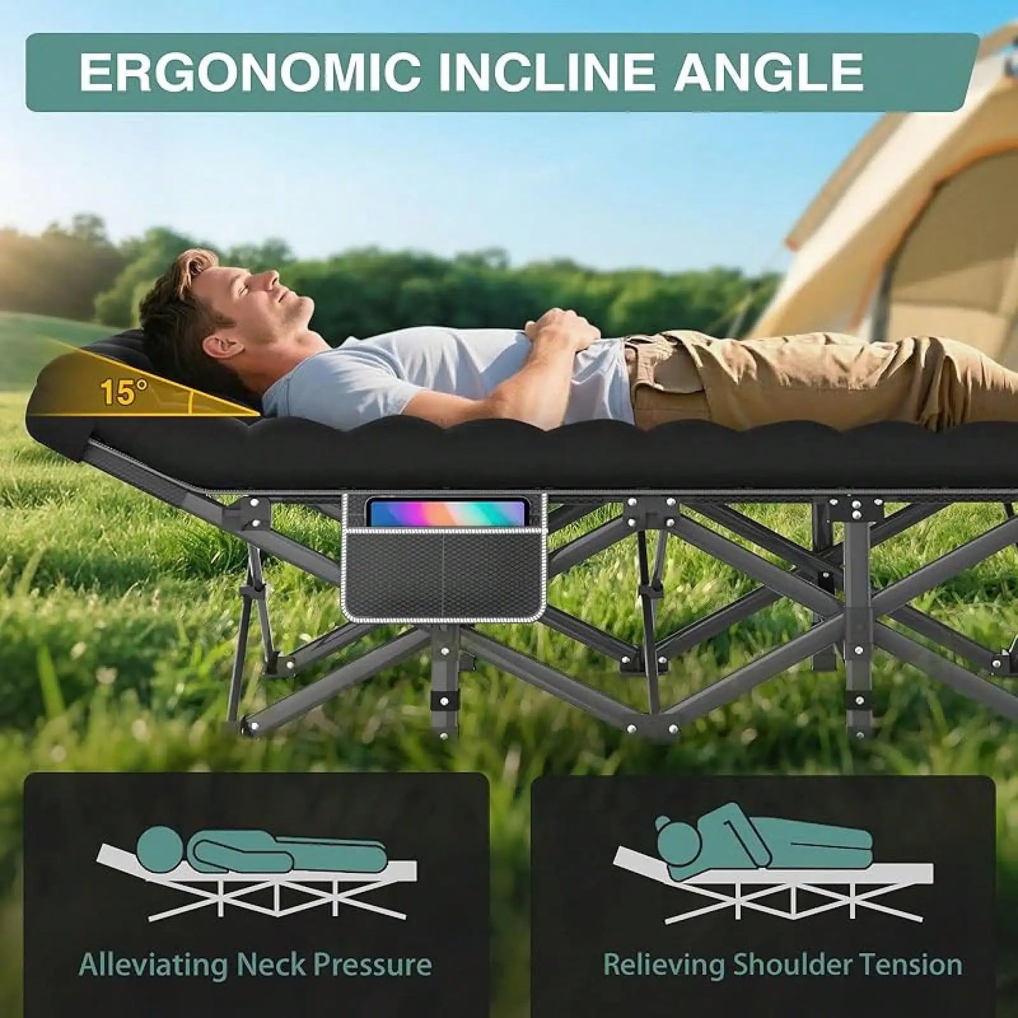 Folding Camping Cot For Adult, Portable Sleeping Cot With Mattress, For Camp With Carry Bag.