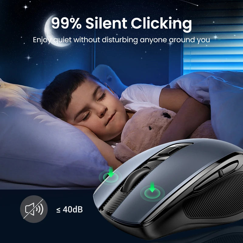 Wireless Mouse Bluetooth5.0 Mouse Ergonomic 4000DPI Mute Button, Mouse For MacBook Tablet Laptops Computer PC