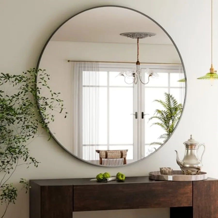 Round Mirror 30 Wall Mounted Circle Mirrors Vanity Mirror with Brushed Aluminum Alloy Frame Modern Decoration for Bathroom, Liv