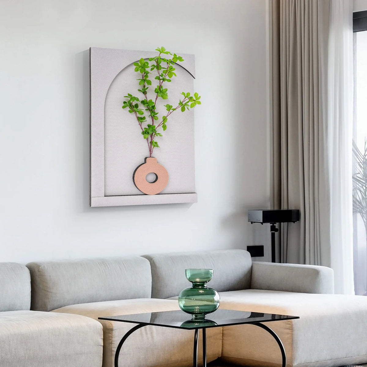 Handcrafted Sandstone Wall Art With Dimmable Led Simulated Plant