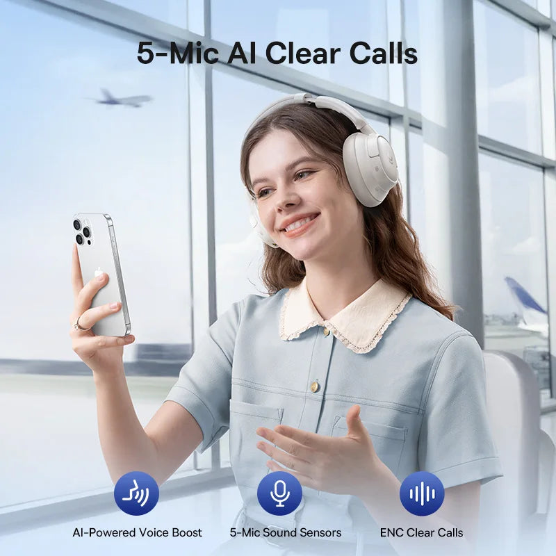 Baseus Wireless Noise Canceling Over Ear Headphones Bluetooth Long Battery