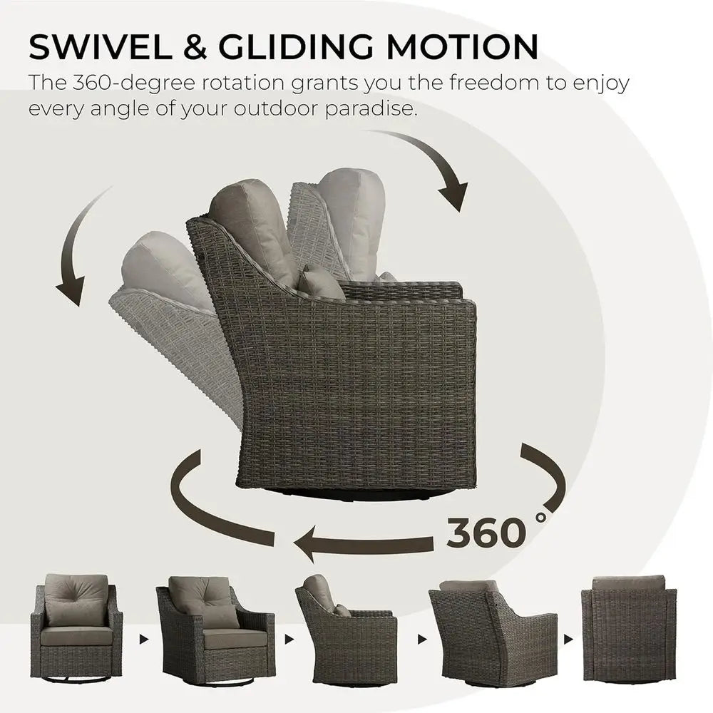 360° Swivel Wicker Rocking Chair with Cushions for Outdoor, Patio, Garden, and Poolside