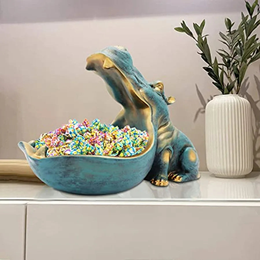 Hippo Statue, Large Hipotamus Figurine Home Sculpture with Resin, Hippo Candy Jar, Candy Dish Bowl for Office Desk, Key Bowl fo