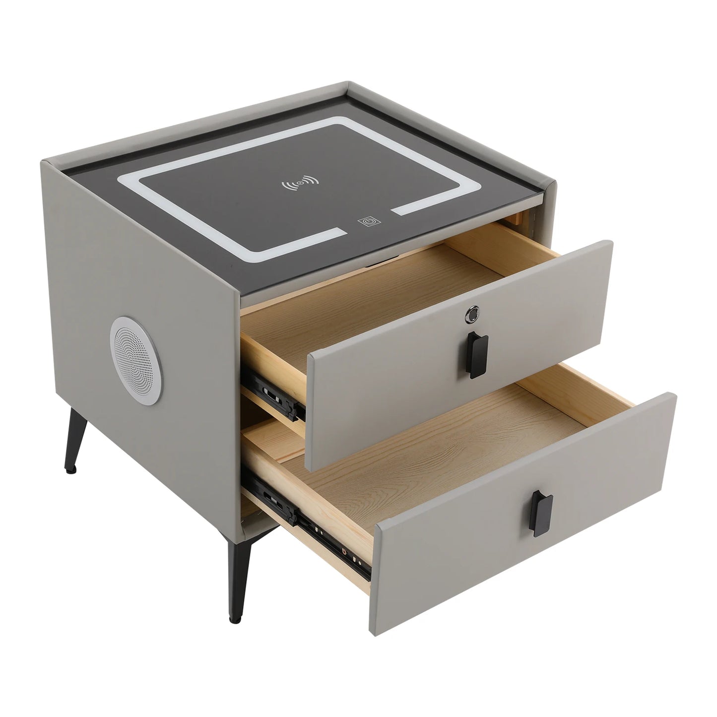 Modern Rectangular Bedside Table with Drawers Bluetooth Speaker Smart Bedside Table Bedside Table with Light USB& Wireless Charg