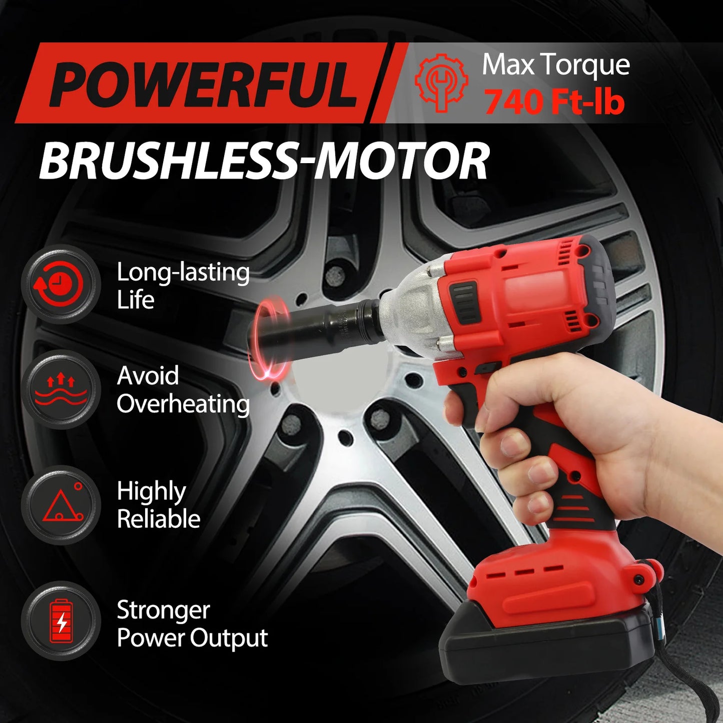 1000Nm Cordless Impact Wrench Brushless 20V For Car And Truck