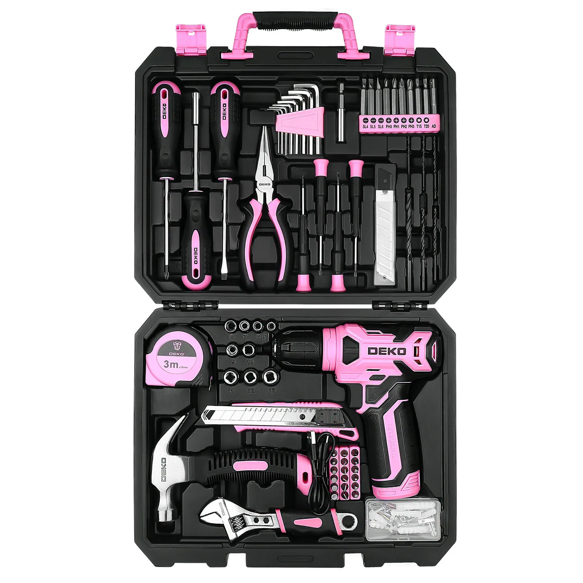 DEKO 126Pcs Power Tool Combo Kit with 8V Cordless Drill, Keyless Chuck, Professional Home Household
