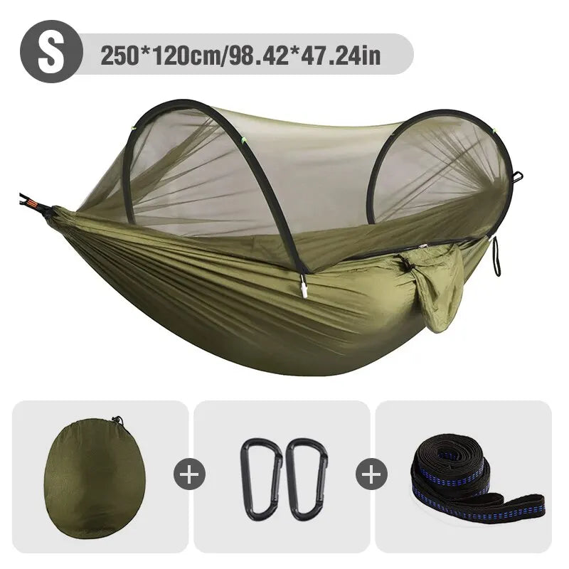WESTTUNE 3 in 1 Camping Hammock with Mosquito Mesh Automatic Quick Opening Nylon Hammock Anti-Mosquito Hammock for Outdoor