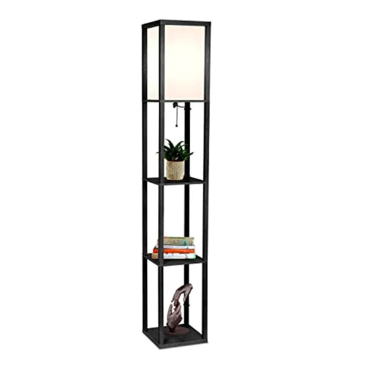 Maxwell - Modern Shelf Floor Lamp with Lamp Shade and Warm LED Bulb, Corner Display Floor Lamp with Shelves for Living Room, Be