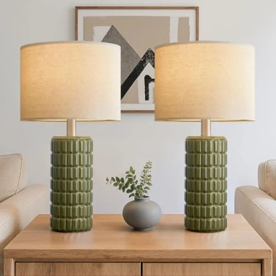 23" Modern Ceramic Table Lamps - Table Lamps for Living Room, Farmhouse Bedside Night Stands Lamp for Bedroom, White Boho Night