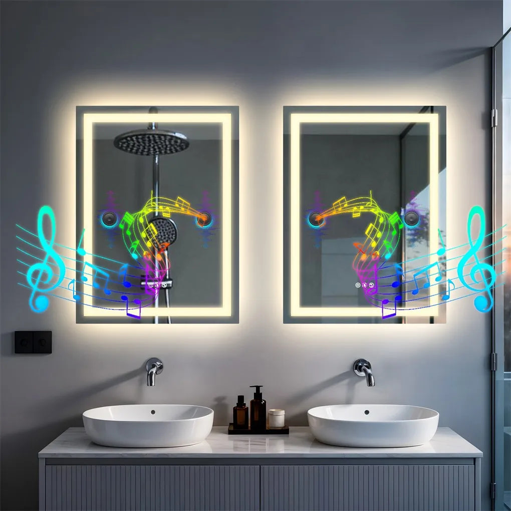 Borwart Smart LED Rectangle Bathroom Mirror With Integrated Speaker