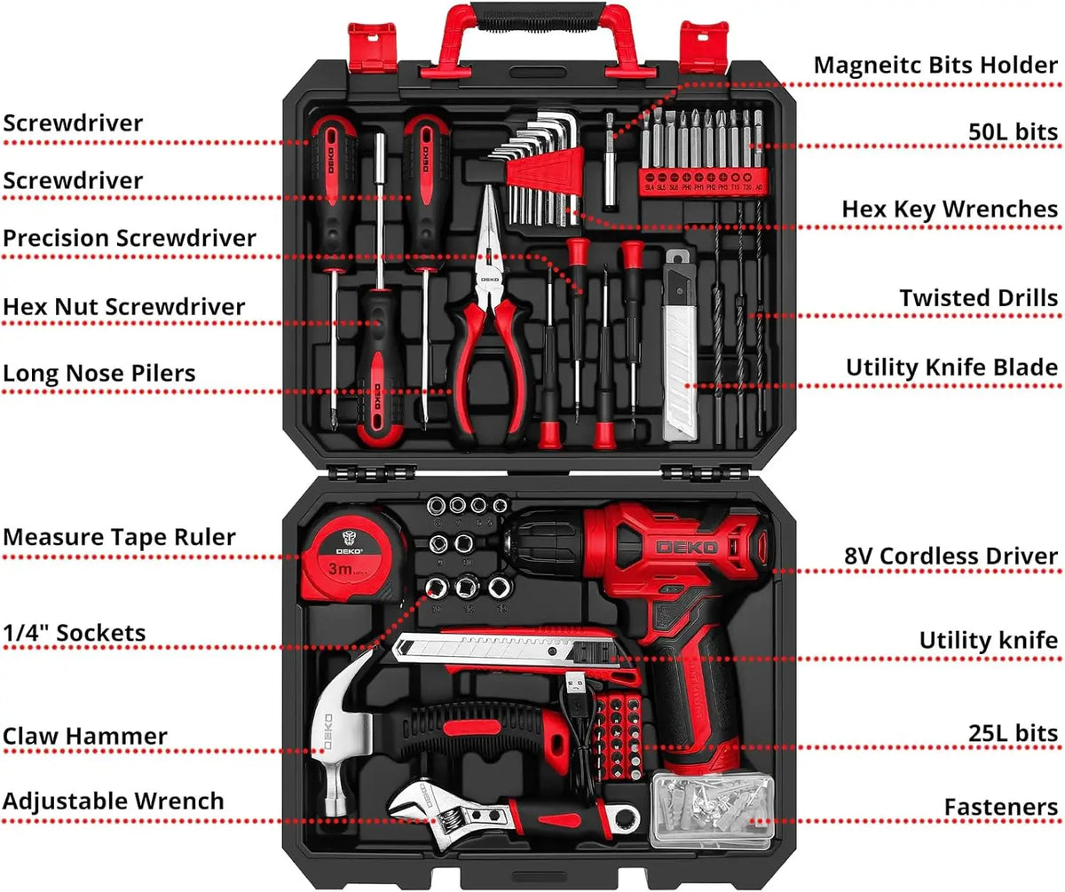 DEKO 8V Cordless Drill 126 Piece Professional Tool Kit