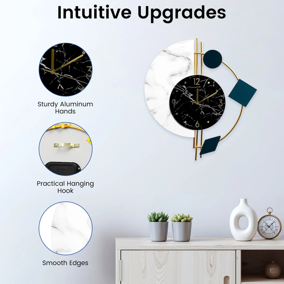 Premium Silent Sweep Marble Wall Clock For Living Rooms